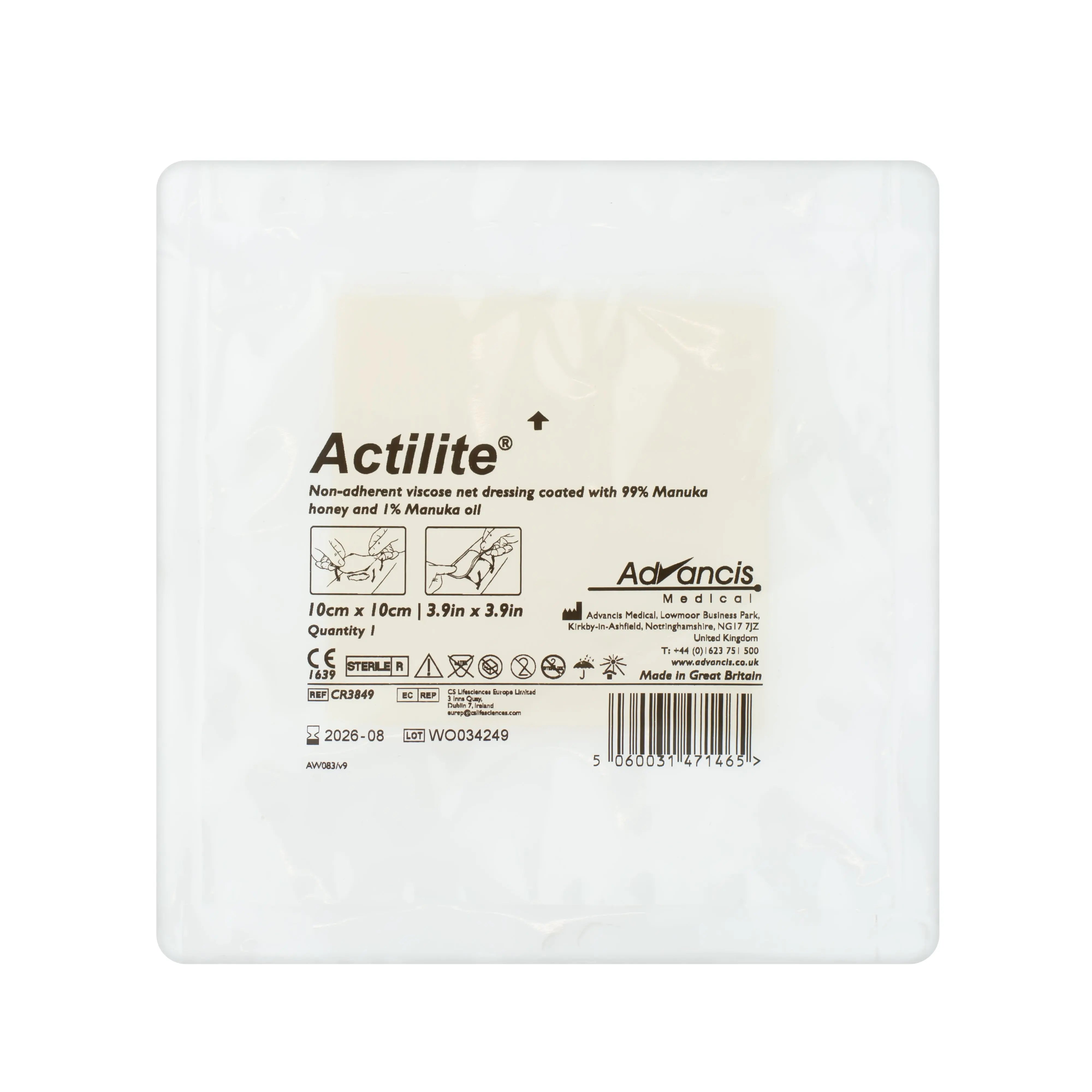 Actilite Non-Adherent  Viscose Net Dressing - With Honey (Multiple Sizes) (x10)