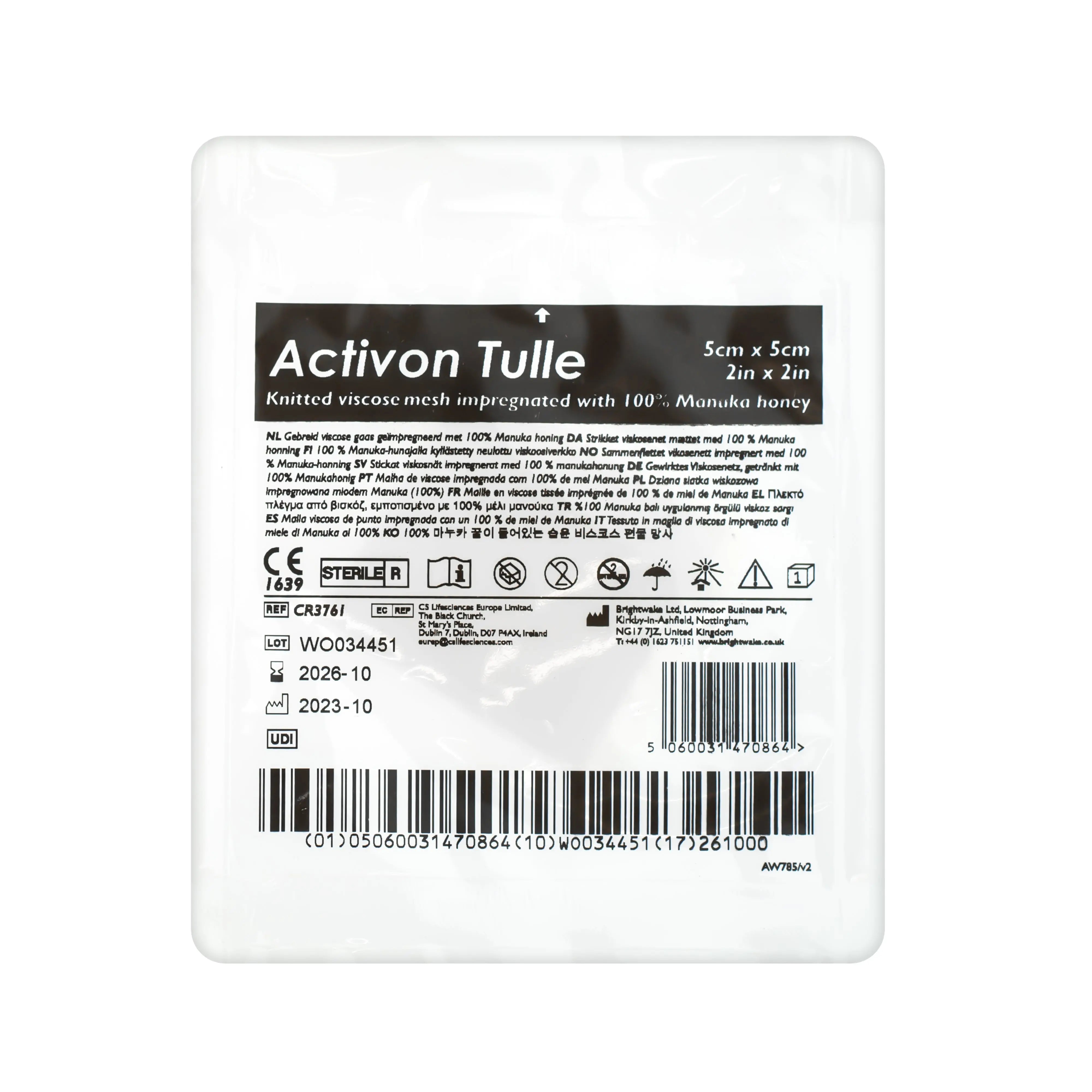 Activon Tulle Knitted Viscose Mesh Dressing - 100% Manuka Honey (Multiple Sizes) (x5)