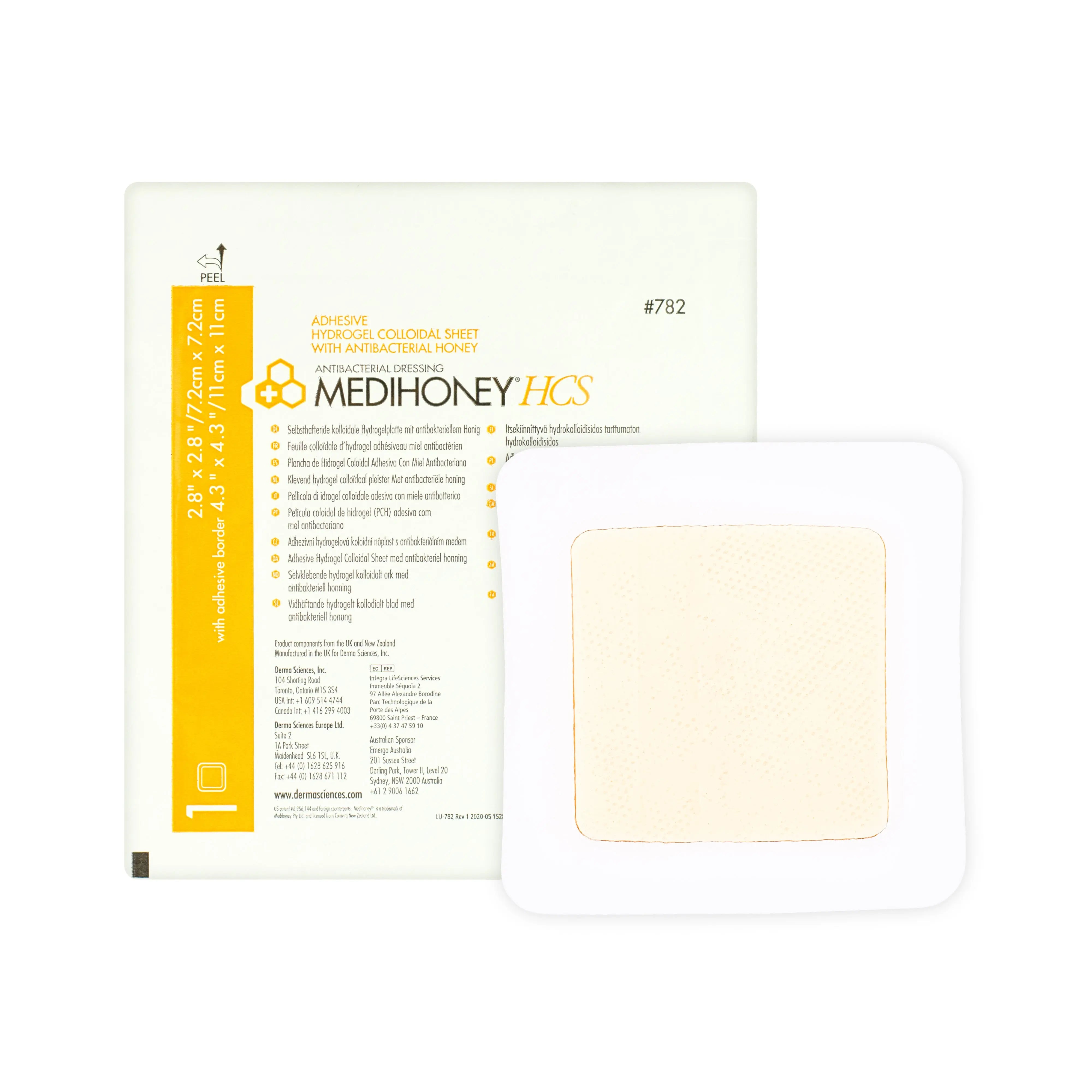 MediHoney Adhesive Hydrogel Colloidal Sheet (HCS) Dressing - Active Leptospermum Manuka Honey (Multiple Sizes) (x10)