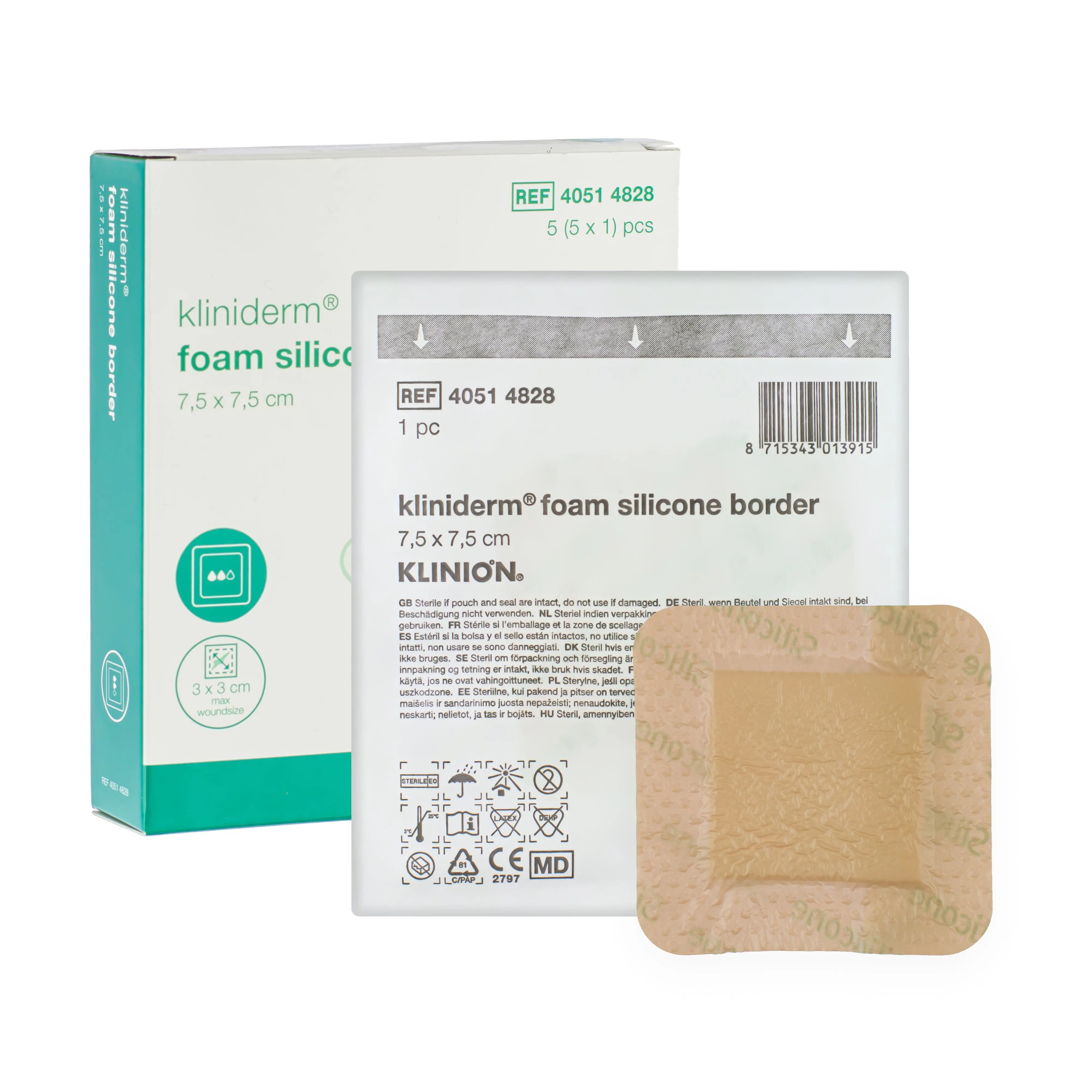 Kliniderm Foam Silicone Adhesive Border Dressing (7.5cm x 7.5cm) (x5)